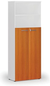 Szafa biurowa kombinowana PRIMA WHITE, drzwi na 4 poziomach, 800 x 420 x 2128 mm, biały/wiśnia