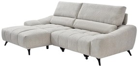 Kanapa narożna relaksacyjna lewostronna z wysuwanym siedziskiem w beżowej tkaninie ELOSIA