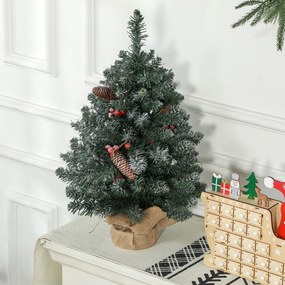 HOMCOM Sztuczna choinka, 86 gałązek, 50 ciepłobiałych LED, szronione końcówki, ognioodporna, 0,6 m | Aosom PL