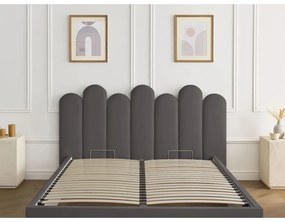 Ciemnoszare tapicerowane łóżko dwuosobowe ze schowkiem i stelażem 160x200 cm Badja – Bobochic Paris