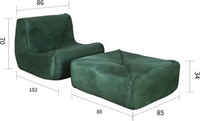 Aksamitny fotel z podnóżkiem i ozdobną lamówką Nua N24