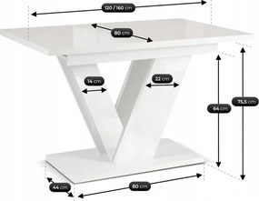 Stół Prostokątny Rozkładany CLARK 120-160 cm Biały Połysk Glamour