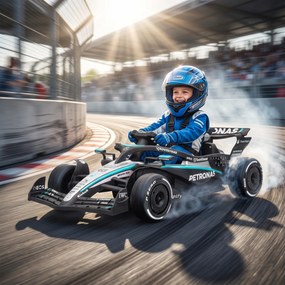 AIYAPLAY Mercedes-AMG PETRONAS F1 12 V Elektryczny gokart dla dzieci z akumulatorem litowym, 2 silniki, miękki start | Aosom PL