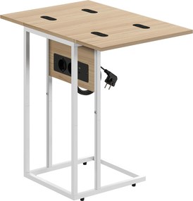 HOMCOM Składany stolik boczny, stacja ładująca z portami USB, metal, 39 x 29 x 57 cm, kolor drewna | Aosom PL