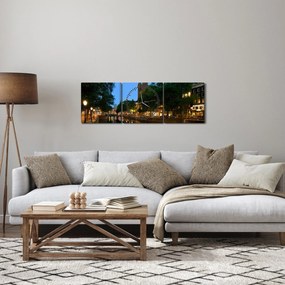 Obraz nocnego historycznego miasta (z zegarem) (90x30 cm)