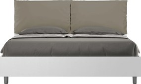 Łóżko podwójne z pojemnikiem 160x190 cm, drewno jesionowe białe, poduszki cappuccino, Egos Antea