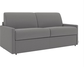 Kanapa 3-osobowa rozkładana typu express z jasnoszarej tkaniny z siedziskiem z pianki z pamięcią kształtu - Powierzchnia spania 140 cm - Materac 22 cm z pianki ą termoplastyczną CALIFE