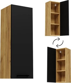 Szafka Wisząca Łazienkowa 30cm Słupek Półki Wąska Regał Dąb Craft Czarna