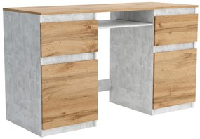 Biurko komputerowe młodzieżowe szkolne 140 cm z półką szufladami REMI2 Beton/Dąb Wotan