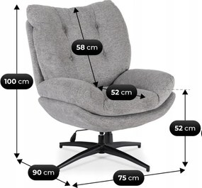 Fotel Wypoczynkowy Obrotowy FREMONT z Podnóżkiem Szary Nowoczesny