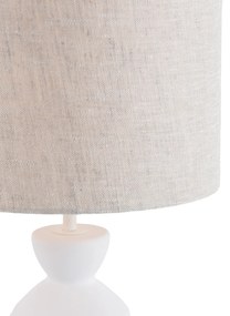 Designerska lampa stołowa biała z abażurem z tkaniny w kolorze jasnoszarym 25 cm - AlisiaDesignerski Oswietlenie wewnetrzne