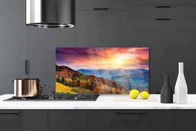 Szkło do Kuchni na Ścianę Promienie Słońca w Górach