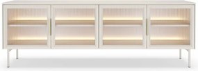 Stolik RTV MILU 181 4D – Nowoczesny z LED i Szkłem Flutes Ornamentowe, Push To Open KASZMIR 182x62x40 cm