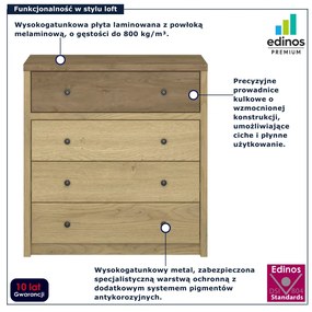 Loftowa komoda z 4 szufladami dąb cremona + dąb lefkas E4-G85