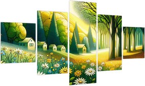 Obraz - Wieś w żółto-zielonym (125x70 cm)