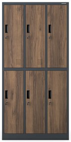 Szafa socjalna 6-drzwiowa IGOR, 900 x 1850 x 450 mm, Eco Design: antracytowa/ orzech
