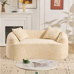 Dwuosobowa sofa kompresyjna z podłokietnikami i poduszkami, beżowa – kompaktowa i stylowa do Twojej przestrzeni