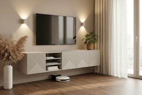 Szafka RTV wisząca Asha 200 cm z ryflowanym frontem i wnęką - kaszmir