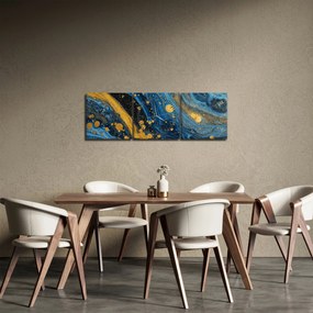 Obraz - Niebieska abstrakcja ze złotem (z zegarem) (90x30 cm)