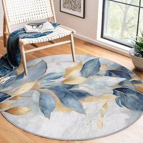 Okrągły dywan w niebiesko-złotym kolorze odpowiedni do prania ø 120 cm Golden Leaves – Mila Home