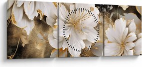 Obraz - Kwiaty w kolorze złotym (z zegarem) (90x30 cm)
