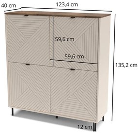 Czterodrzwiowa komoda na nóżkach kaszmir + dąb castello - Milox 8X