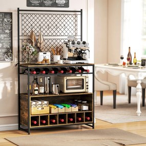 HOMCOM Regał kuchenny z blatem roboczym, panele siatkowe, 5 haczyków, szafka kuchenna na przyprawy, garnki, patelnie, brązowy