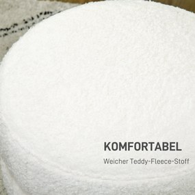 HOMCOM Taboret, Okrągły, Teddy Fleece, Stalowa Rama, do 120kg, Φ40x45H cm, Kremowy