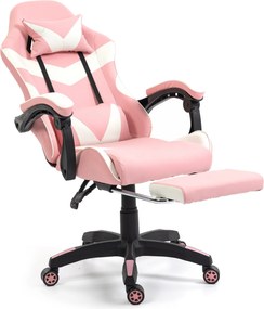 Fotel gamingowy z podnóżkiem Raxor, kolor różowo-biały