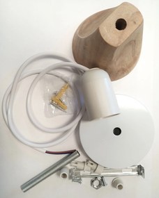 Lampa sufitowa metalowa z kloszem z litego drewna wisząca AT8-1SZ-White