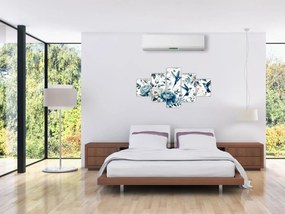 Obraz - Kolibry z kwiatami (125x70 cm)