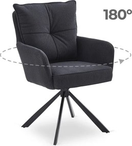 Krzesło Tapicerowane Obrotowe do Salonu CITY Czarne Sztruksowe Loft