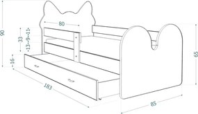 Łóżko dziecięce Mruczek z szufladą 80x140/160/180 barierka kotek MDF + stelaż Flex