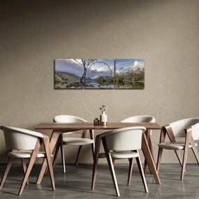 Obraz rzeki z drzewem (z zegarem) (90x30 cm)