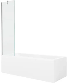 Mexen Cubik wanna prostokątna 150 x 70 cm z obudową i parawanem 1-skrzydłowym 50 cm, transparent, chrom - 550315070X9505000001