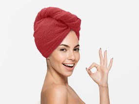 Szybkoschnący turban do włosów frotte czerwony, 100% bawełna