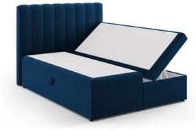 Ciemnoniebieskie łóżko boxspring ze schowkiem 160x200 cm Gina – Milo Casa