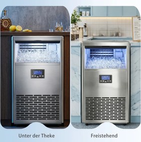 HOMCOM Komercyjna Maszyna do Lodu 45 kg/24H, Stal Nierdzewna, 15 kg Pojemności, Funkcja Samoczyszczenia, Srebrna | Aosom PL