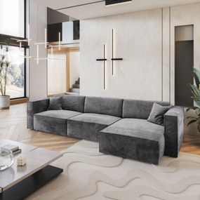 Masseno Narożnik TOLMO z funkcją spania i pojemnikiem na pościel Narozniki L, Rozkładana sofa - Szary, MONOLITH 85