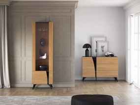 Witryna do salonu HESTIA 1W1D 58cm dąb/czarna lewa ML MEBLE