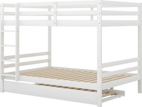 Łóżko piętrowe 2x140x200cm z łóżkiem wysuwanym 90x190cm - z barierką i schodami - Białe