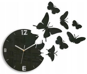 Zegar ścienny nowoczesny do salonu lub sypialni akrylowy brązowy z motylami