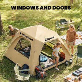 Outsunny Ekspresowy namiot pop-up z ochroną przed deszczem, wodoodporny namiot kopułowy dla 3-4 osób z 2 drzwiami 2 oknami 240x240x160 cm khaki | Aosom PL