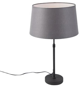 Lampa stołowa czarna z abażurem z lnu w kolorze szarym 35 cm regulowana - ParteWiejski/ Rustykalny / Vintage Oswietlenie wewnetrzne