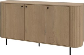 Komoda Opunio 3-drzwiowa z półkami – nowoczesna komoda do salonu beż piaskowy / dąb cremona / dąb dunin, metalowe nogi
