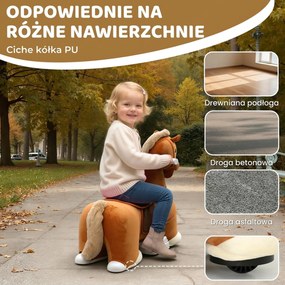 AIYAPLAY Jeździk w kształcie konia dla dzieci, miękkie obicie, zasilanie bateryjne, muzyka, kółka, 1,5-5 lat, Brązowy