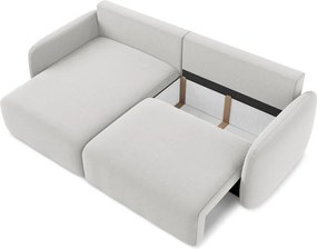 Jasnoszary aksamitny rozkładany/ze schowkiem narożnik (lewostronny/z szezlongiem) Kalena – Makamii