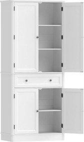 HOMCOM Szafka kuchenna z 4 drzwiami, szufladą i regulowanymi półkami do kuchni, 80 x 39,5 x 186,4 cm biały | Aosom PL
