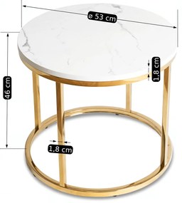 Stolik Kawowy CLIFF 53 cm Biały Marmur/Złoty Nowoczesny Glamour