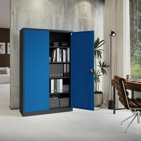 Szafa biurowa metalowa na akta antracytowo-niebieska JAN II, 1150 x 1850 x 400 mm